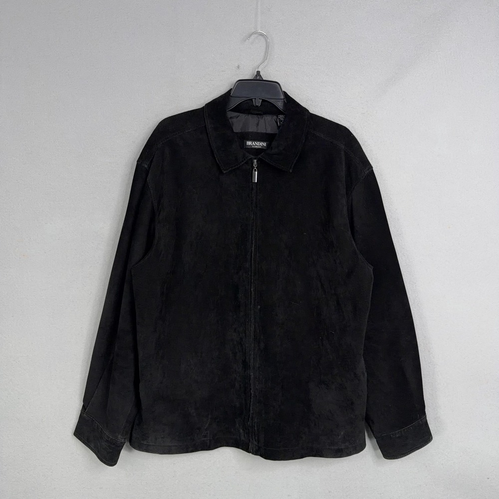 Brandini Jacket Mens Medium Black Suede Leather Bomber Full Zip Lined Casual